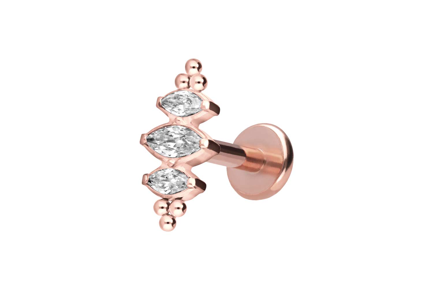 Titan Labret Piercing mit Push Fit 3 EINGEFASSTE KRISTALLTROPFEN + KUGELN